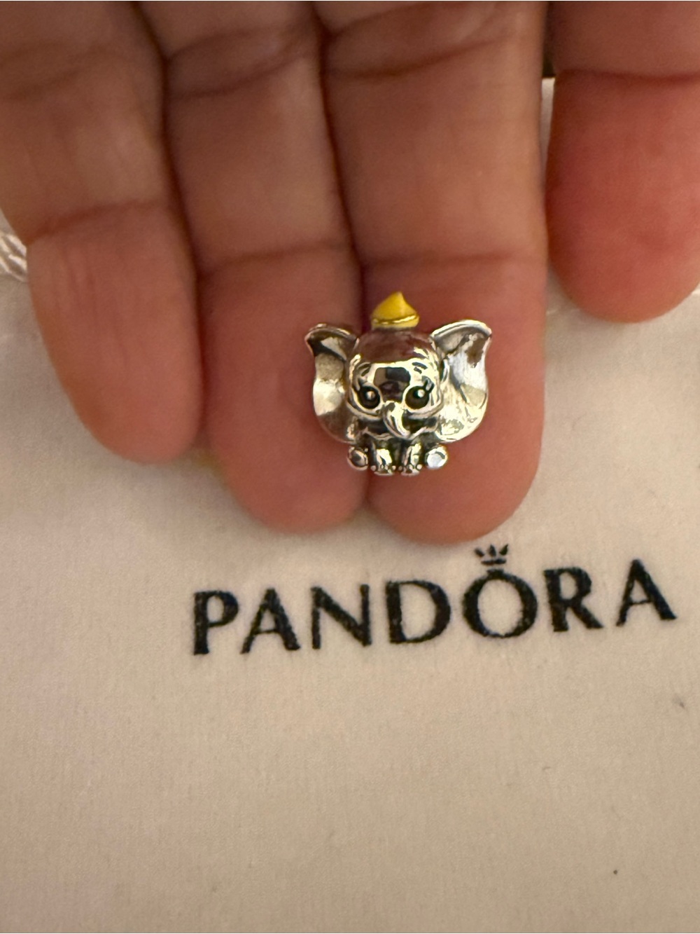 Pandora Sterling Silver Baby Elephant Charm with Yellow Accent